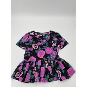 Rebecca Minkoff Floral Black Pink Silk Blouse Women Size 4